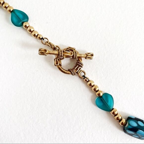 Handmade Art Glass Bead Multicolored 14k Gold Necklace and Earrings Matching Set - Picture 7 of 11